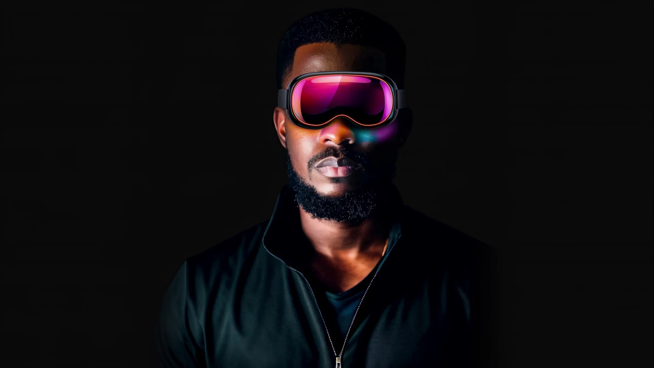 Portrait de Ndiaga portant un casque de réalité virtuelle